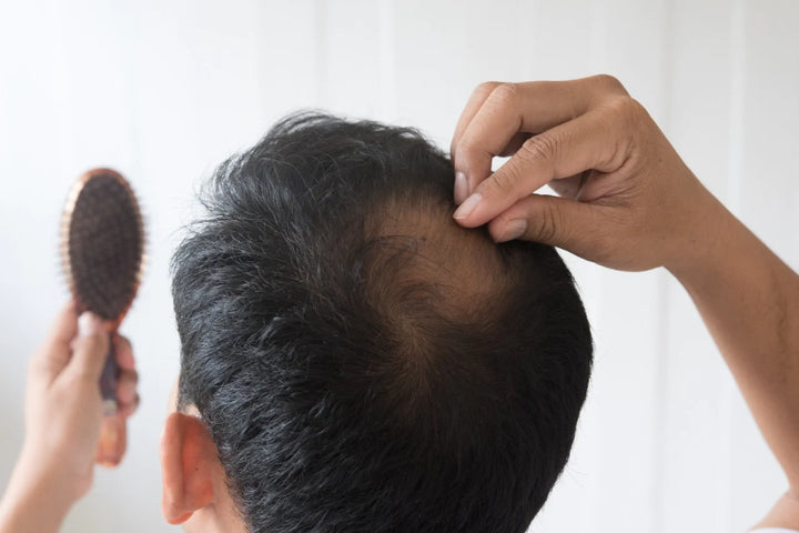 Man head with comb and showing baldness | hereditory hair loss