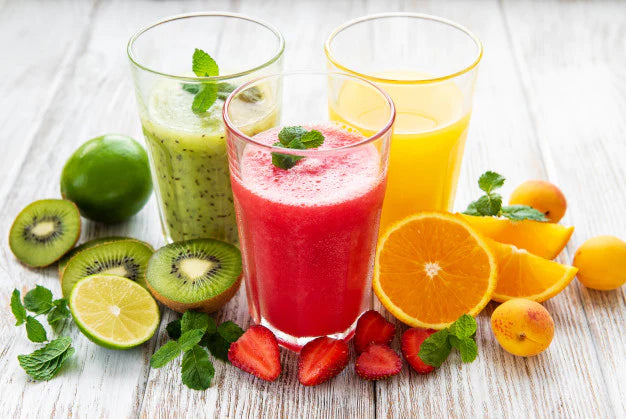 Three glasses of juices and fruits | Detox drinks for weight loss 